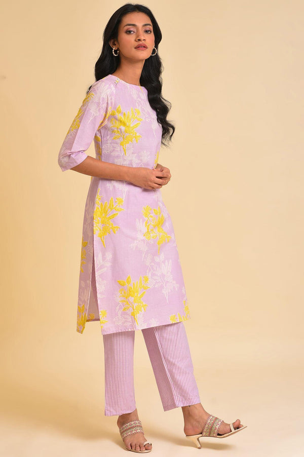 Light Purple Floral Print kurta & Pants Set