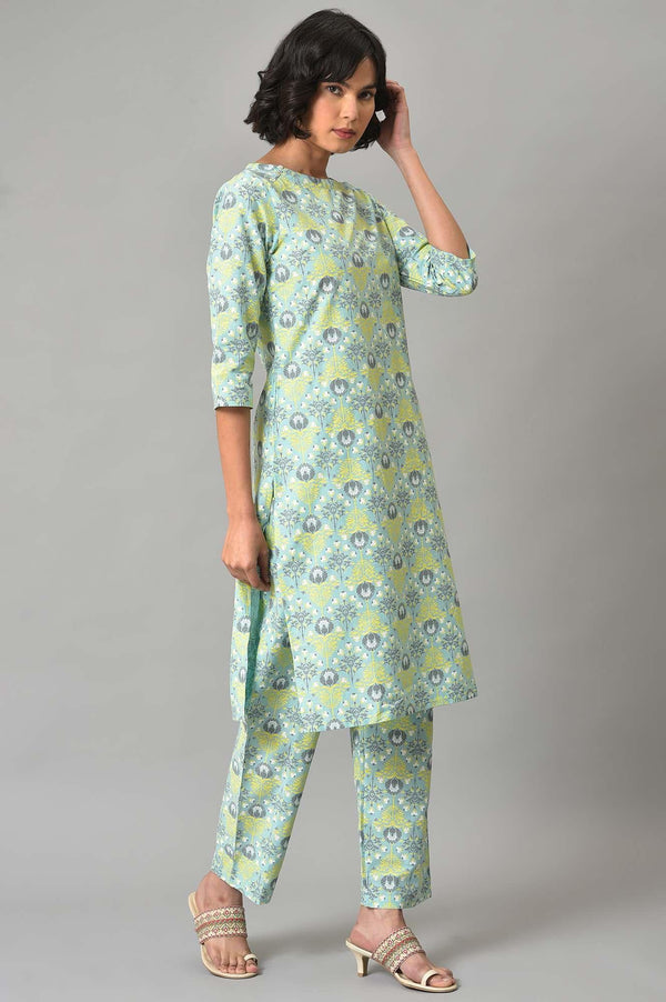 Light Green Printed kurta And Pants Co-Ord Set