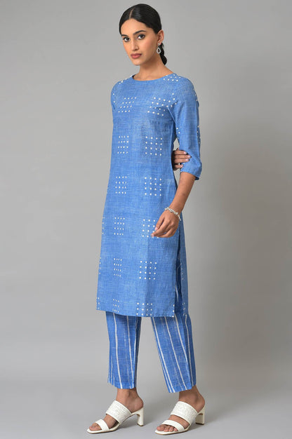 Blue Printed Kurta And Pants Co-Ord Set - wforwoman