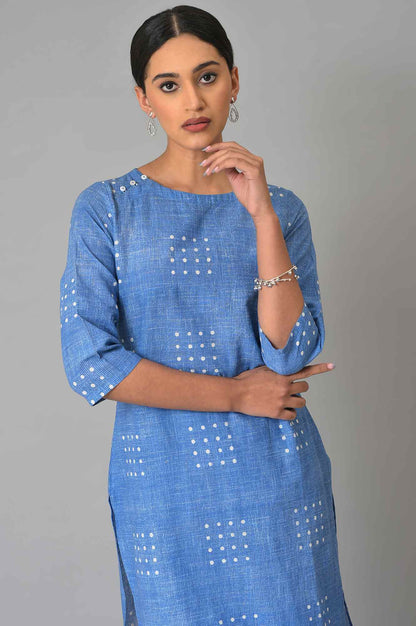 Blue Printed Kurta And Pants Co-Ord Set - wforwoman