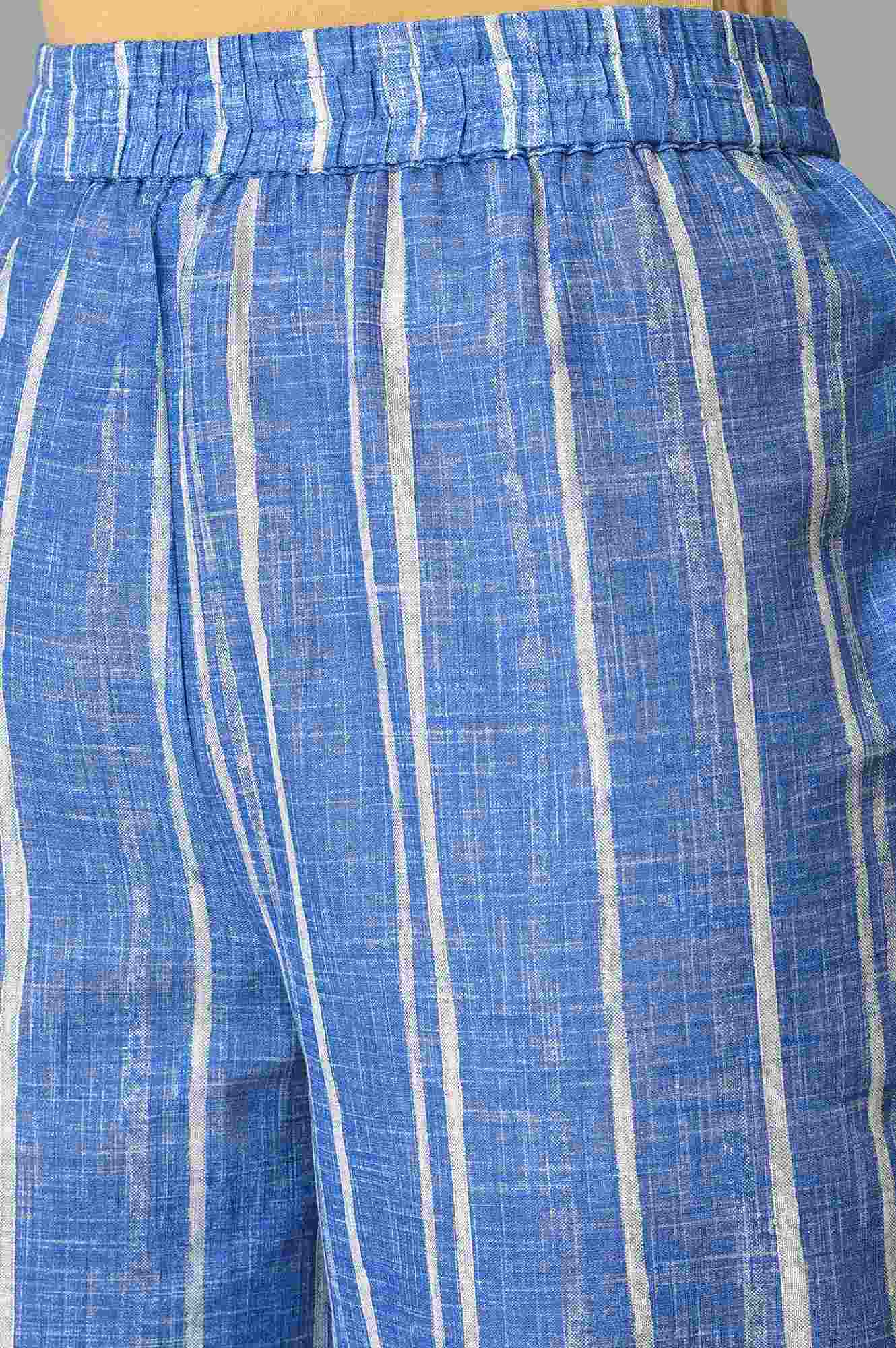 Blue Printed Kurta And Pants Co-Ord Set - wforwoman