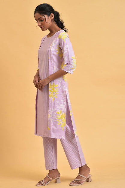 Light Purple Floral Print kurta Co-Ord Set - wforwoman