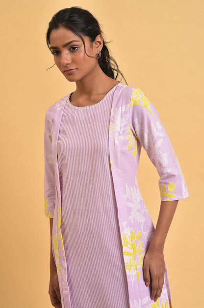 Light Purple Floral Print kurta Co-Ord Set - wforwoman