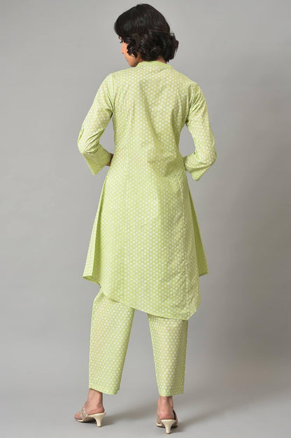 Pistachio Green Embroidered kurta And Pants Co-Ord Set - wforwoman