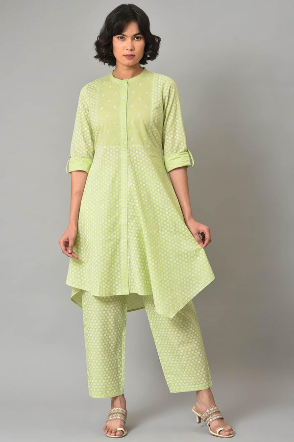 Pistachio Green Embroidered kurta And Pants Co-Ord Set