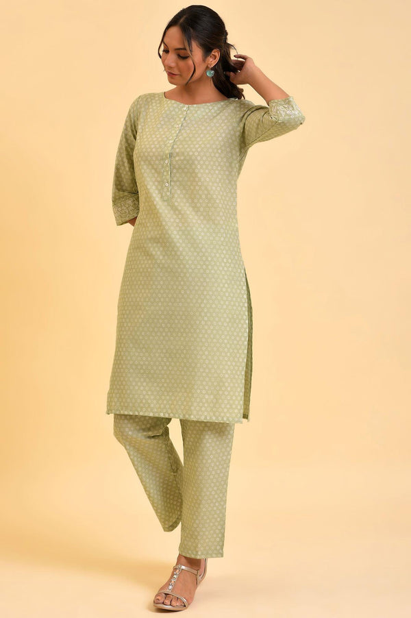 Light Green Printed kurta & Pants Co-Ord Set