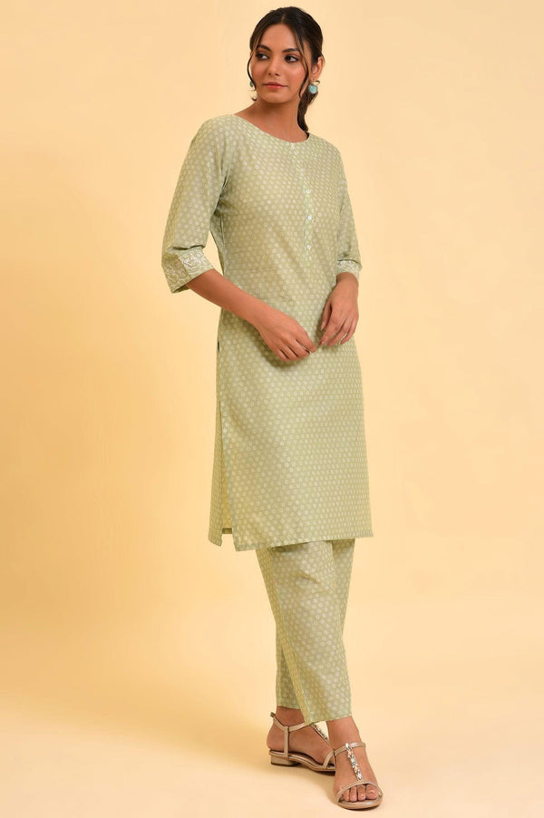 Light Green Printed kurta & Pants Co-Ord Set