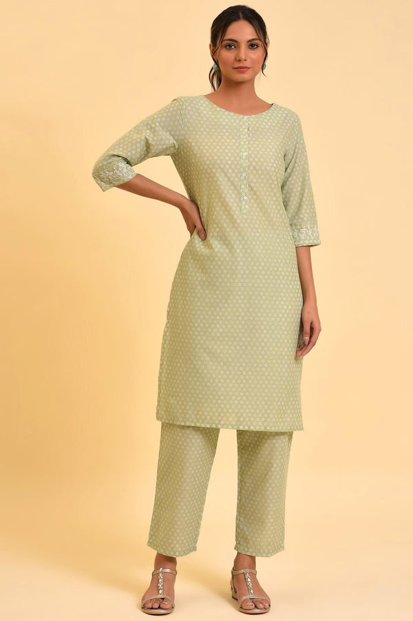 Light Green Printed kurta & Pants Co-Ord Set