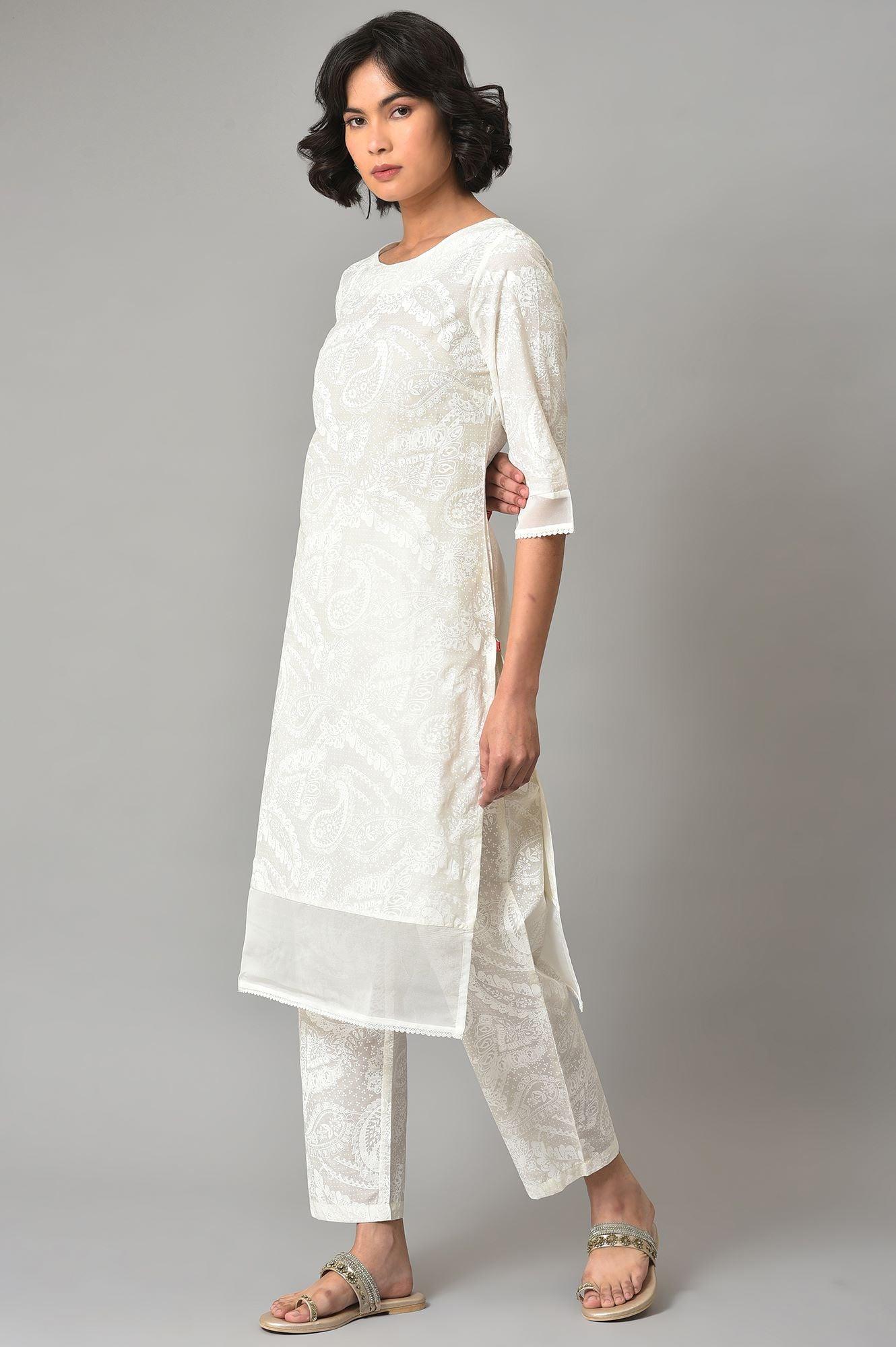 White Organza kurta And Pants Co-Ord Set - wforwoman
