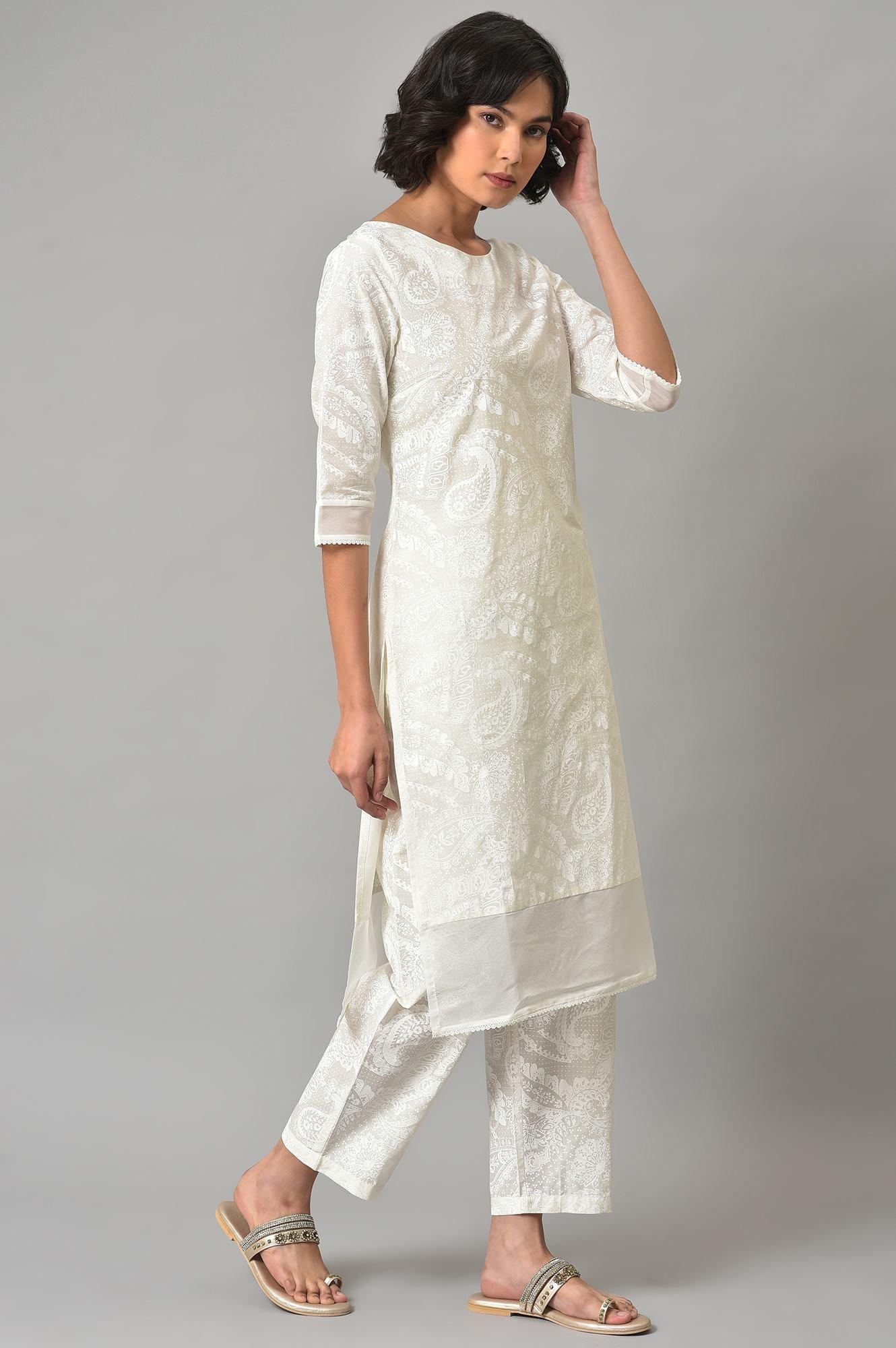 White Organza kurta And Pants Co-Ord Set - wforwoman