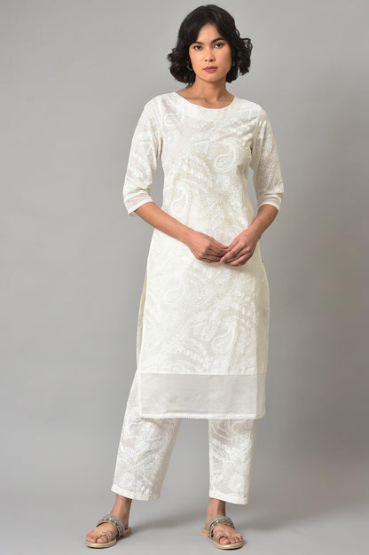 White Organza kurta And Pants Co-Ord Set - wforwoman