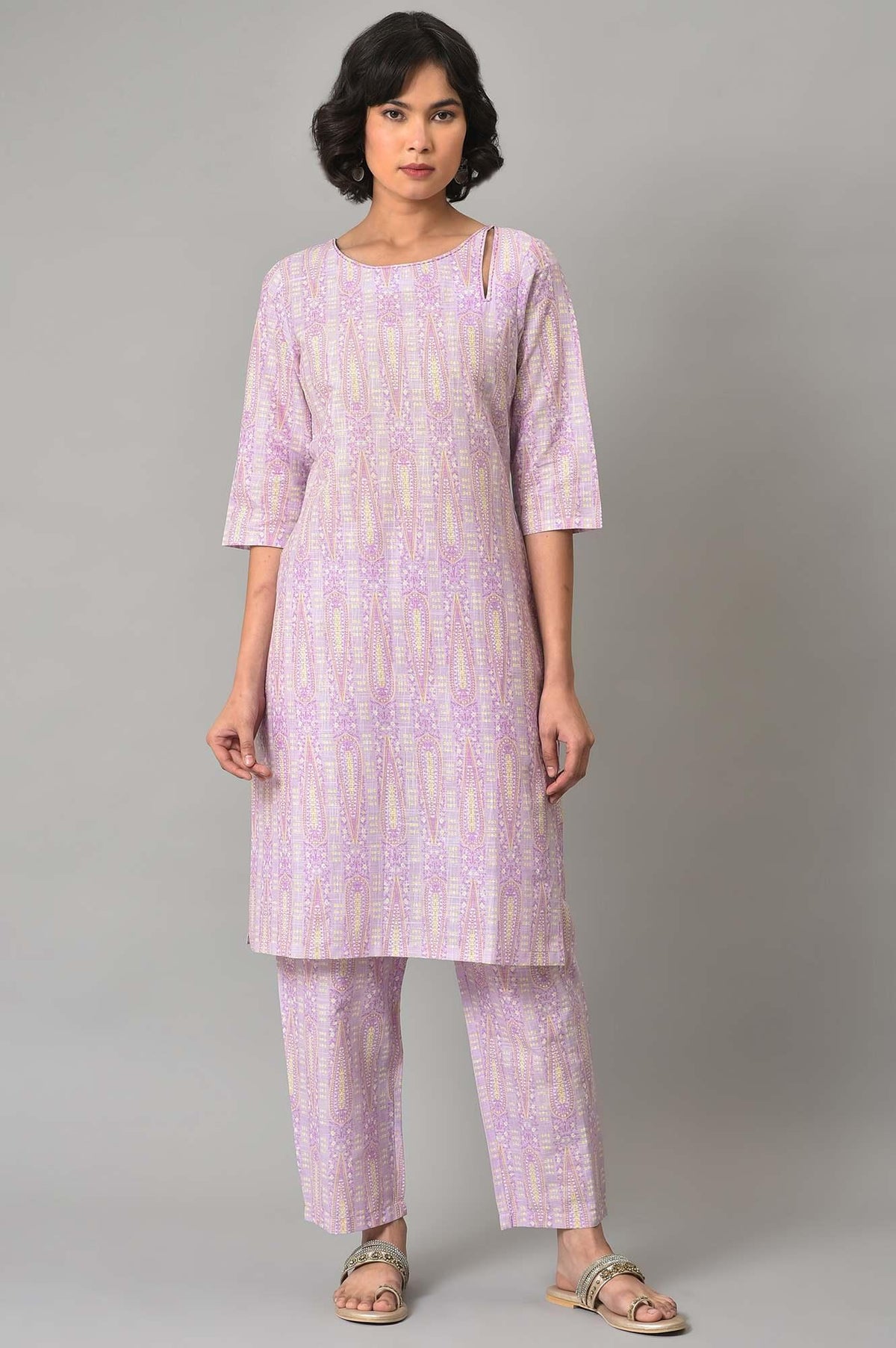 Purple Paisley Printed kurta And Pants Co-Ord Set - XS