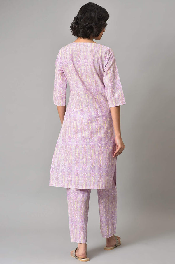 Purple Paisley Printed kurta And Pants Co-Ord Set