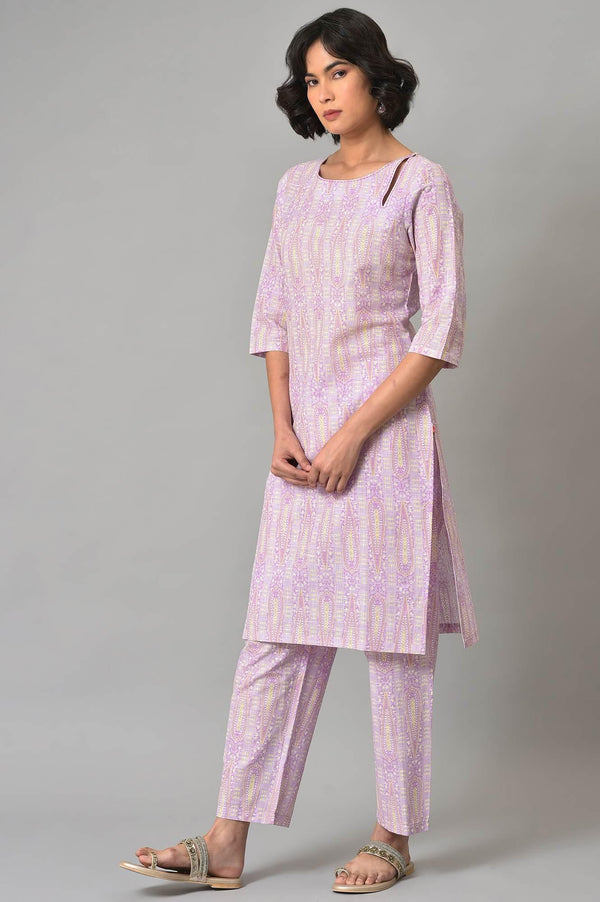 Purple Paisley Printed kurta And Pants Co-Ord Set