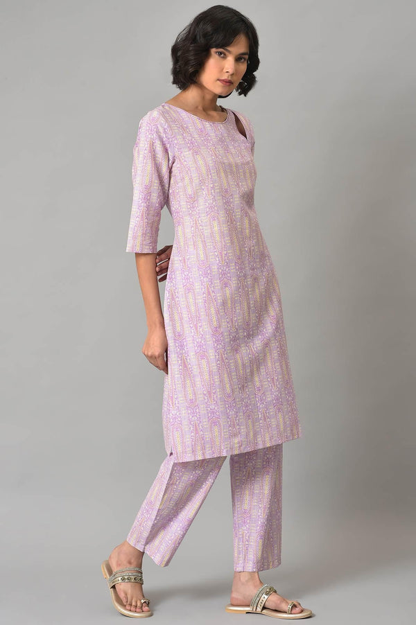 Purple Paisley Printed kurta And Pants Co-Ord Set