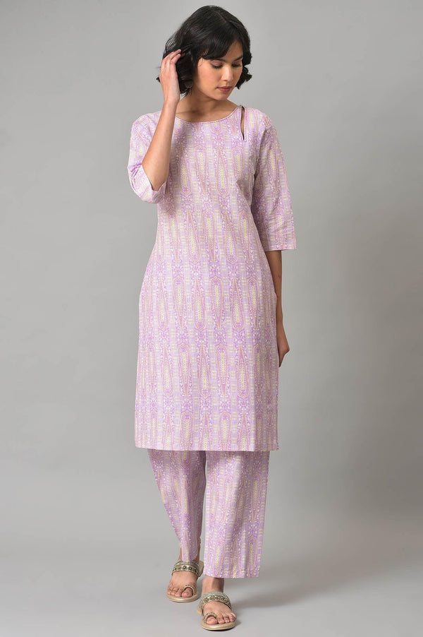 Purple Paisley Printed kurta And Pants Co-Ord Set