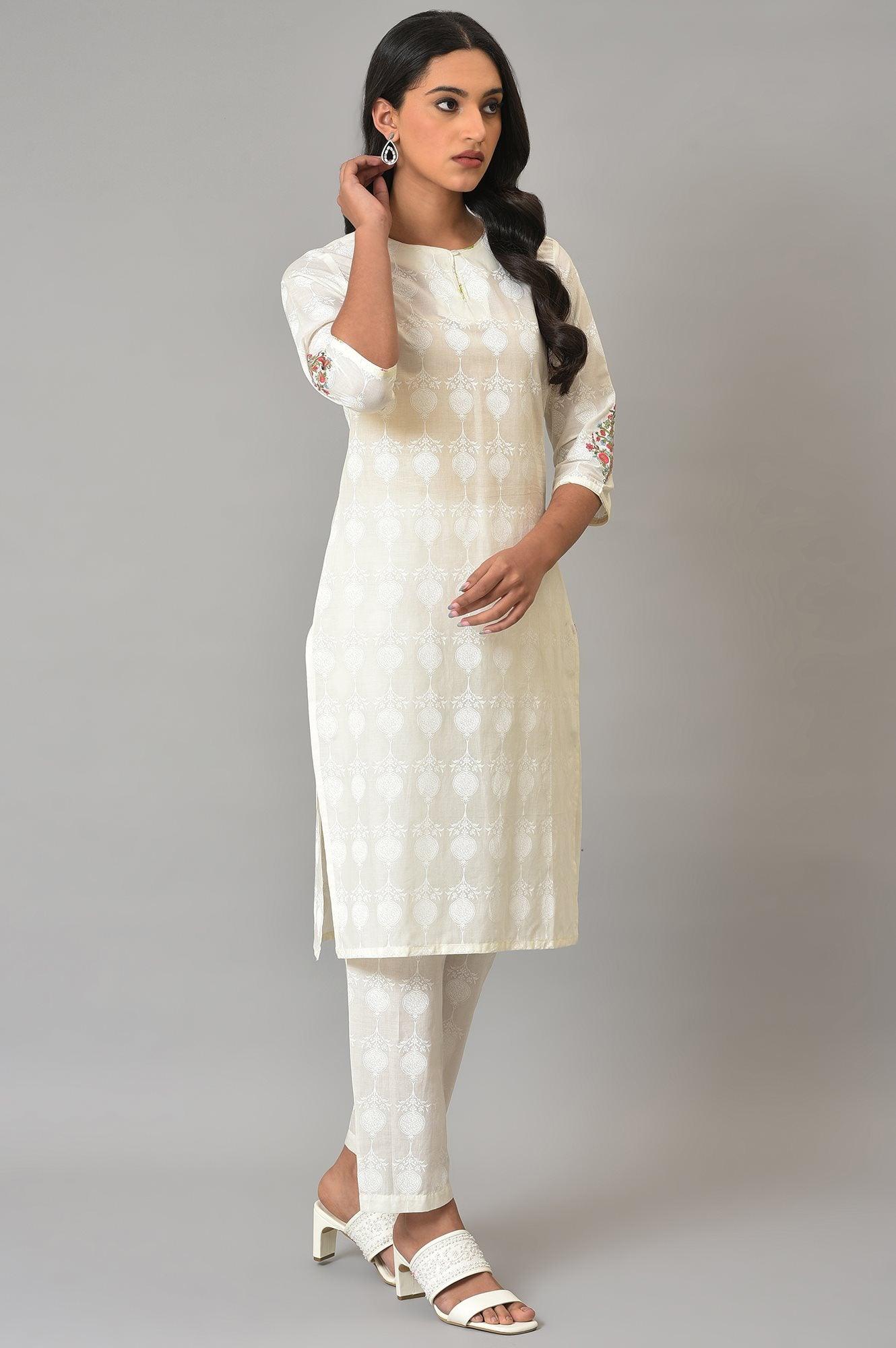 White Embroidered kurta And Pants Co-Ord Sets - wforwoman