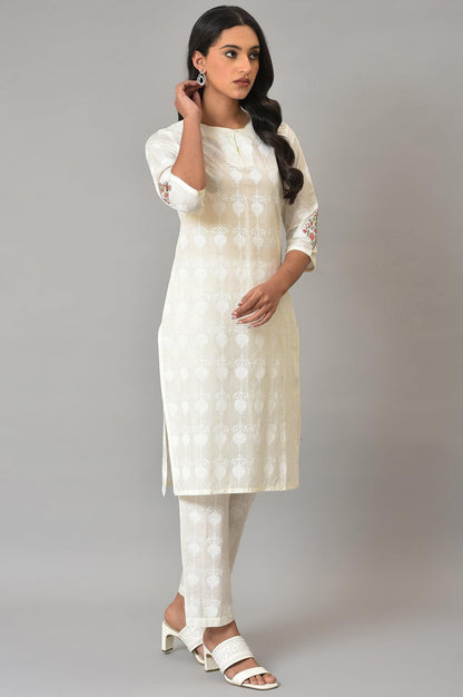 White Embroidered kurta And Pants Co-Ord Sets - wforwoman