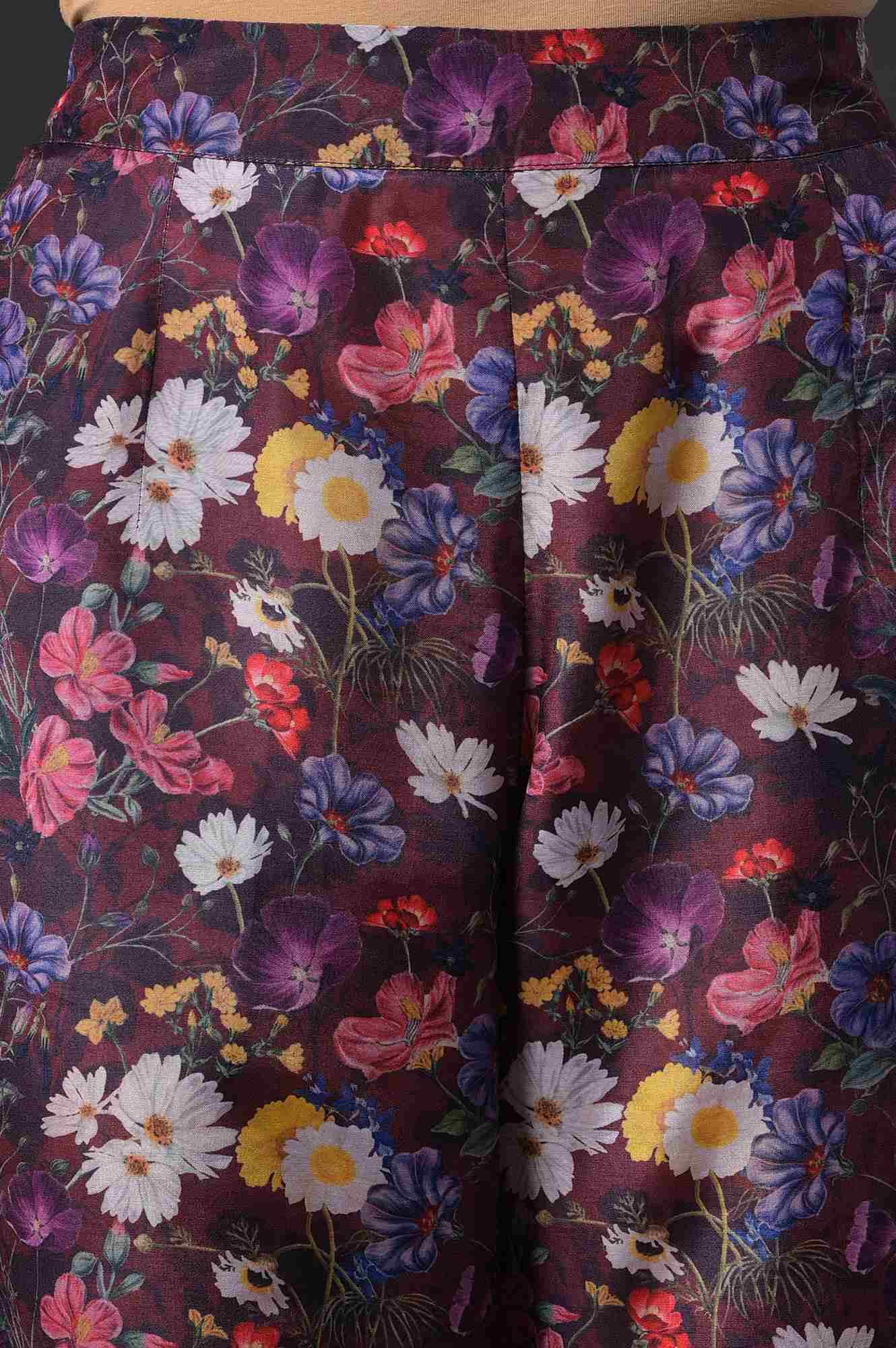 Dark Red Floral Print kurta With Straight Pants And Organza Dupatta - wforwoman