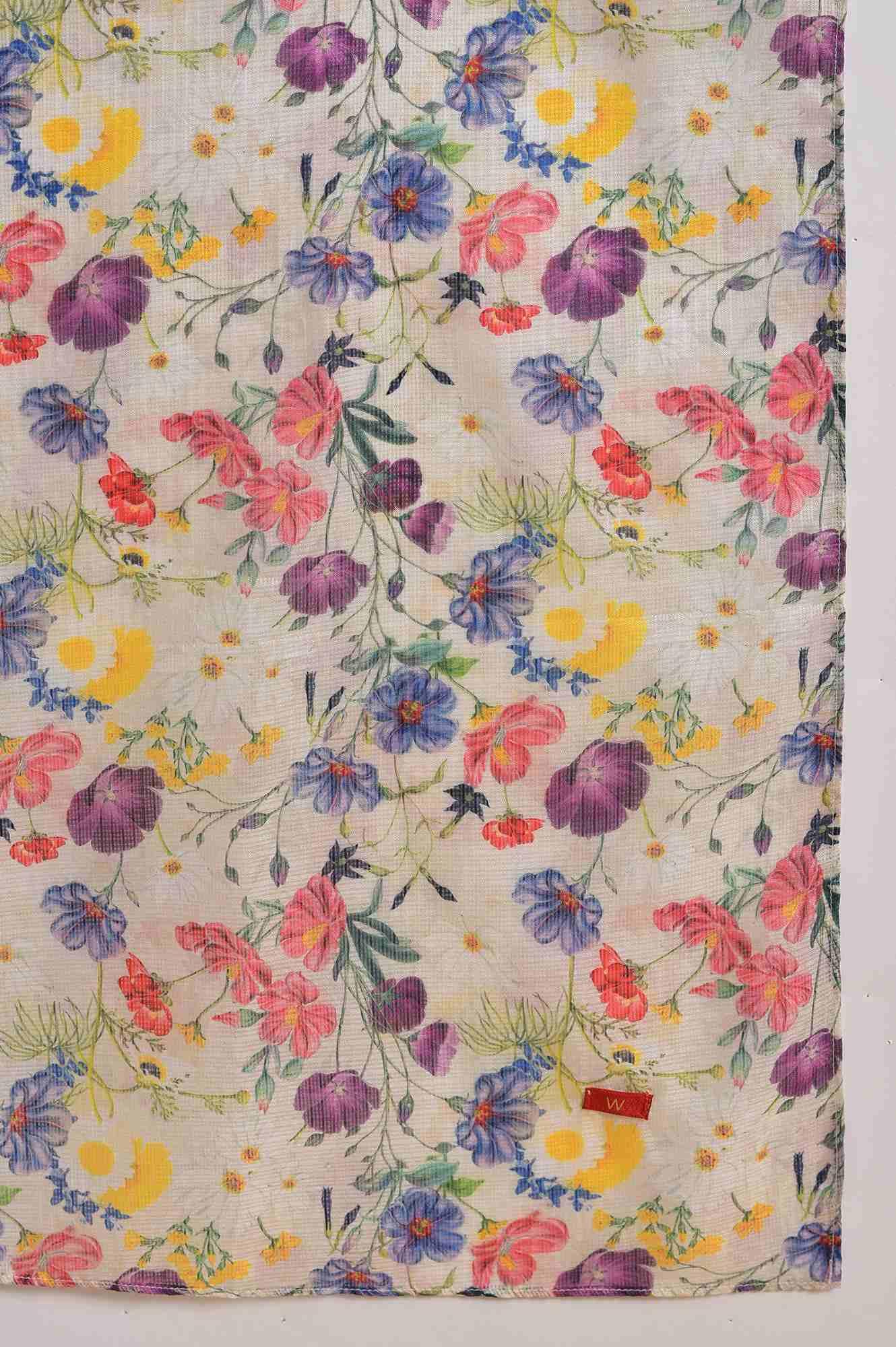 Ecru Floral Print-On-Print kurta Set - wforwoman