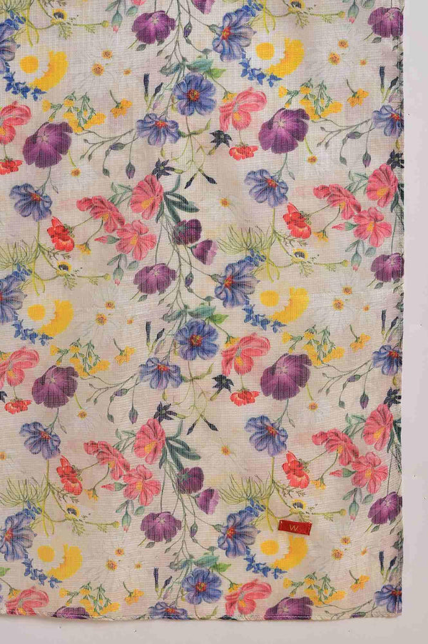 Ecru Floral Print-On-Print kurta Set