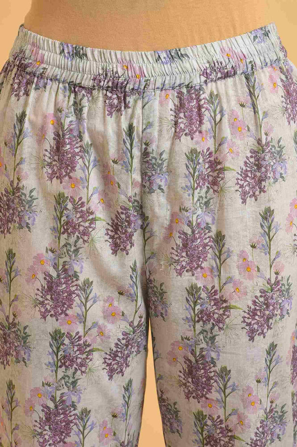 Ecru Floral Printed Cotton kurta Set