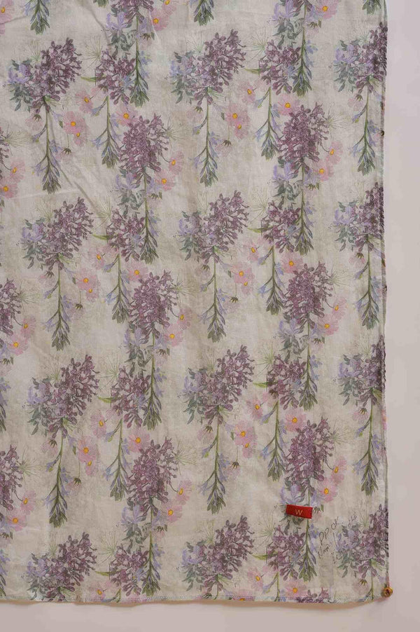 Ecru Floral Printed Cotton kurta Set