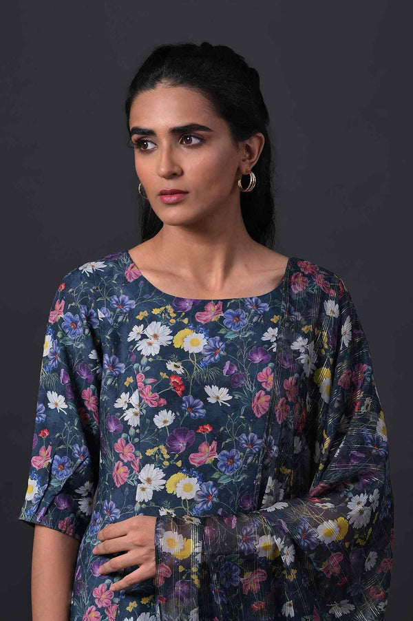 Dark Green Floral Print kurta With Straight Pants And Dupatta