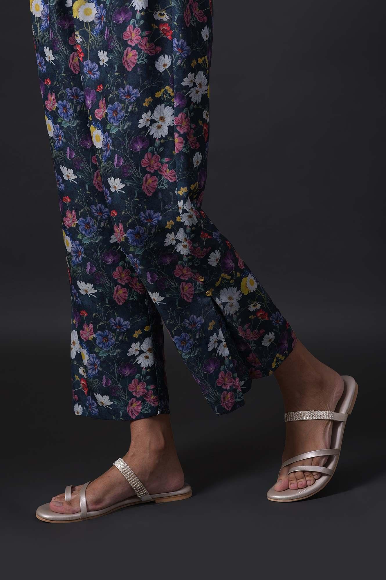 Dark Green Floral Print kurta With Straight Pants And Dupatta - wforwoman