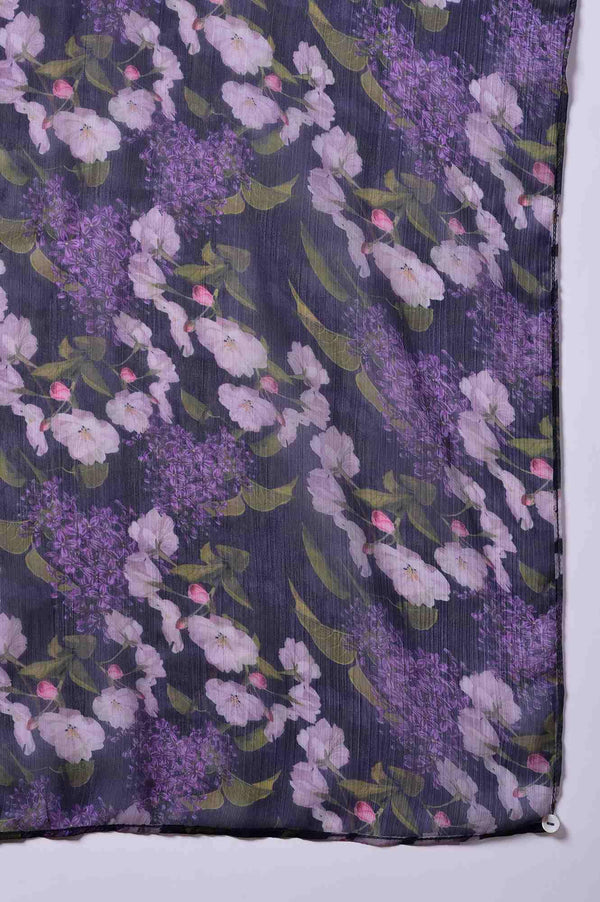 Purple Floral Printed kurta With Solid Slip, Slim Pants And Dupatta