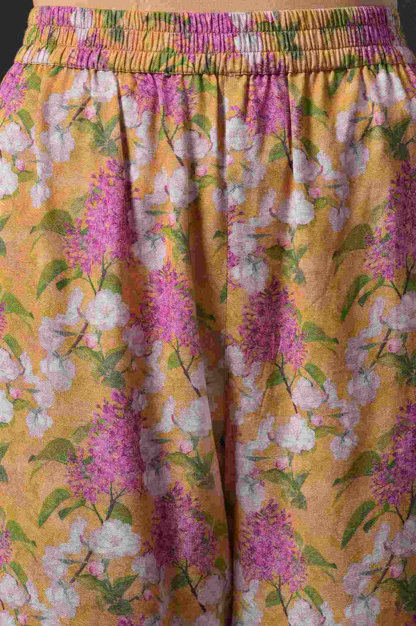 Yellow Floral Print kurta With Straight Pants And Dupatta
