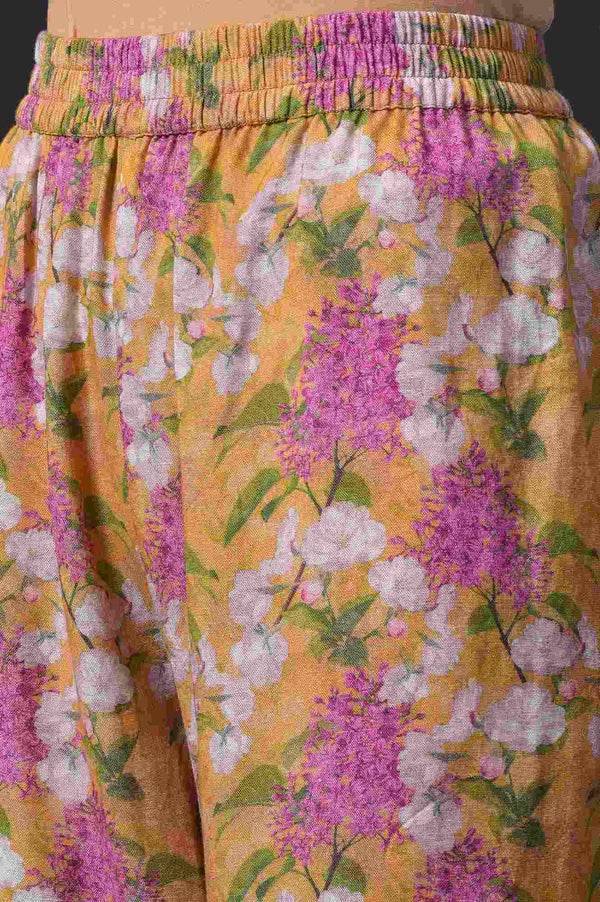 Yellow Floral Print kurta With Straight Pants And Dupatta