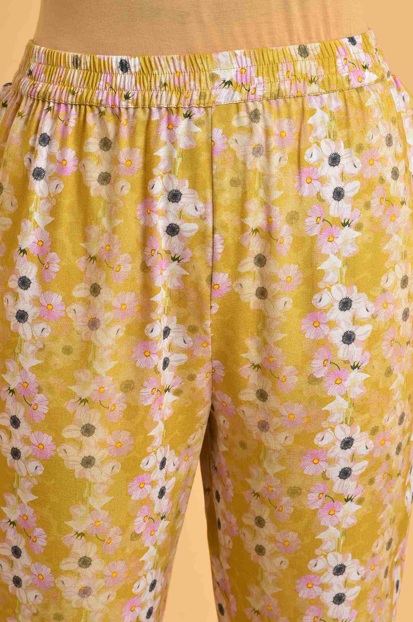 Yellow Floral Print-On-Print kurta Set - wforwoman