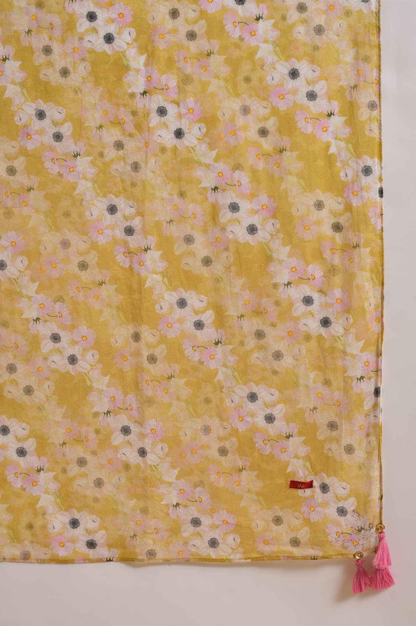 Yellow Floral Print-On-Print kurta Set