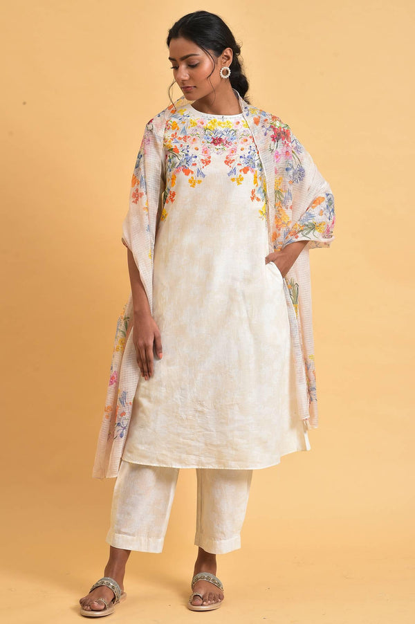 Ecru Floral Print Summer kurta Set
