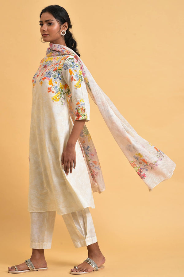 Ecru Floral Print Summer kurta Set