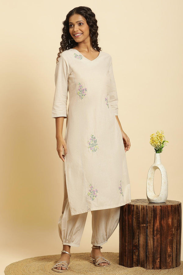 Beige Embroidered Kurta And Gathered Salwar Set