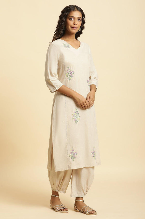 Beige Embroidered Kurta And Gathered Salwar Set