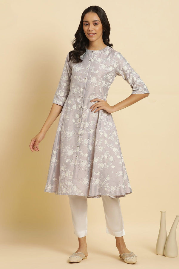 Grey Embellished Kurta And Pants Set