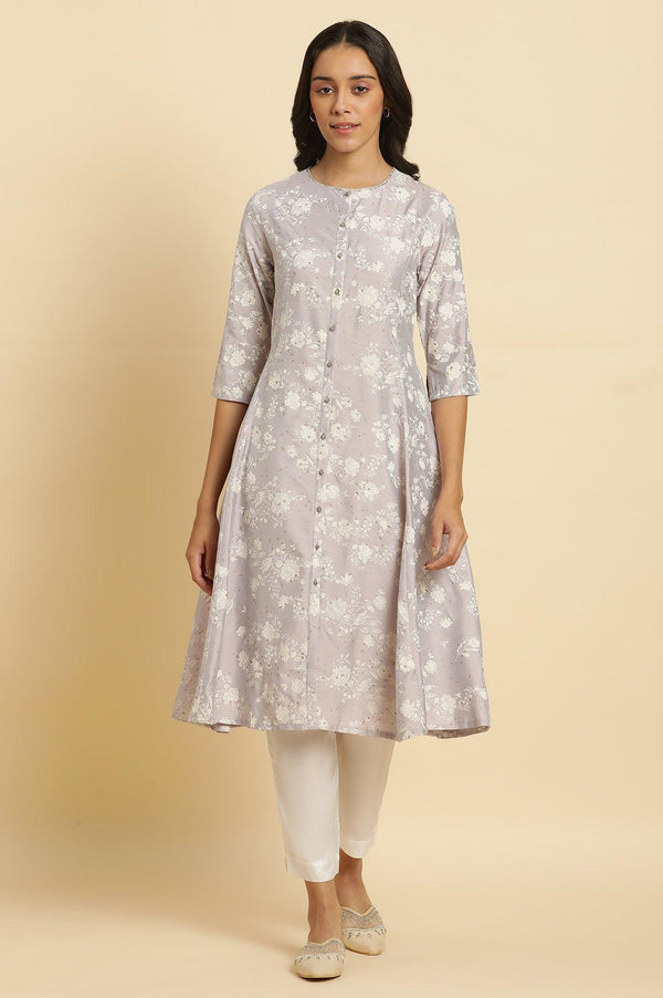 Grey Embellished Kurta And Pants Set