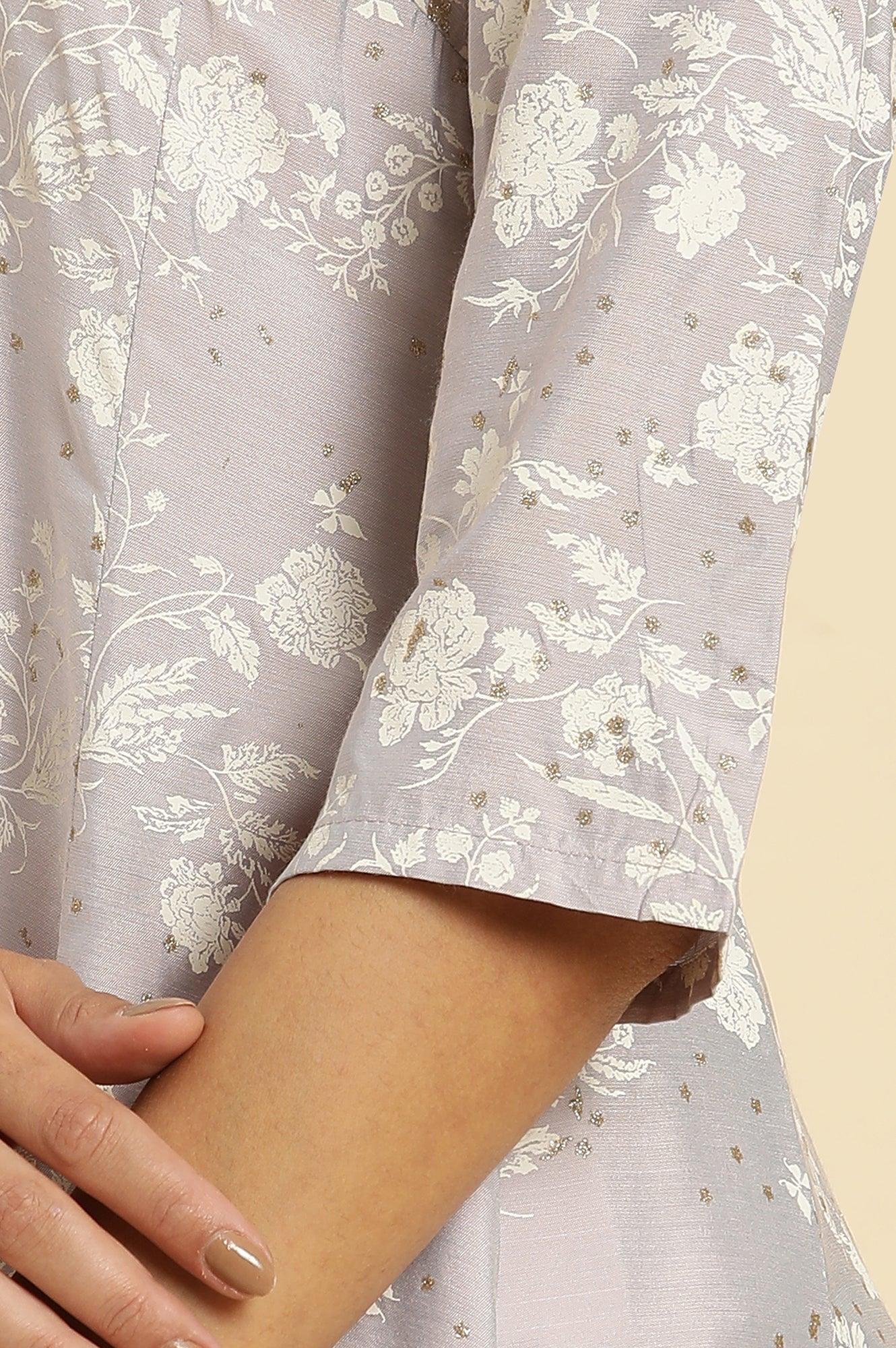 Grey Embellished Kurta And Pants Set - wforwoman