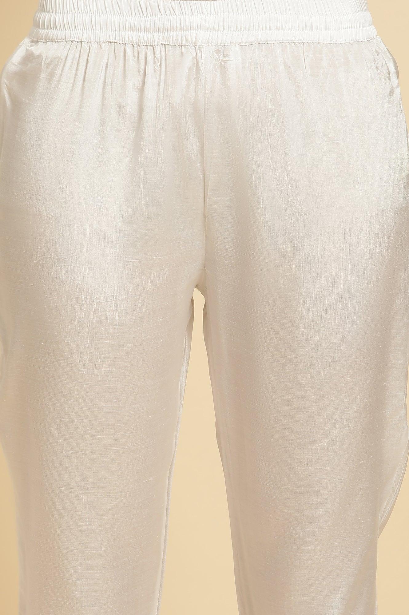 Grey Embellished Kurta And Pants Set - wforwoman