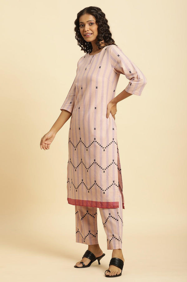 Pink And Purple Stripe Cotton Kurta And Pants Co-Ord Set