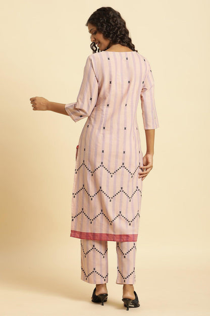 Pink And Purple Stripe Cotton Kurta And Pants Co-Ord Set - wforwoman