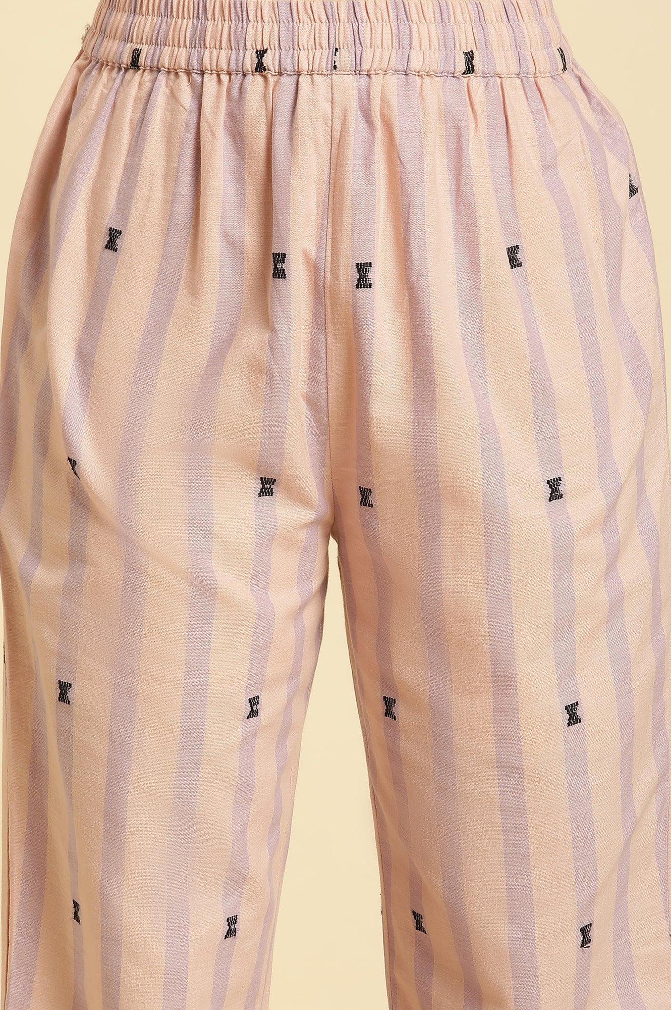 Pink And Purple Stripe Cotton Kurta And Pants Co-Ord Set - wforwoman