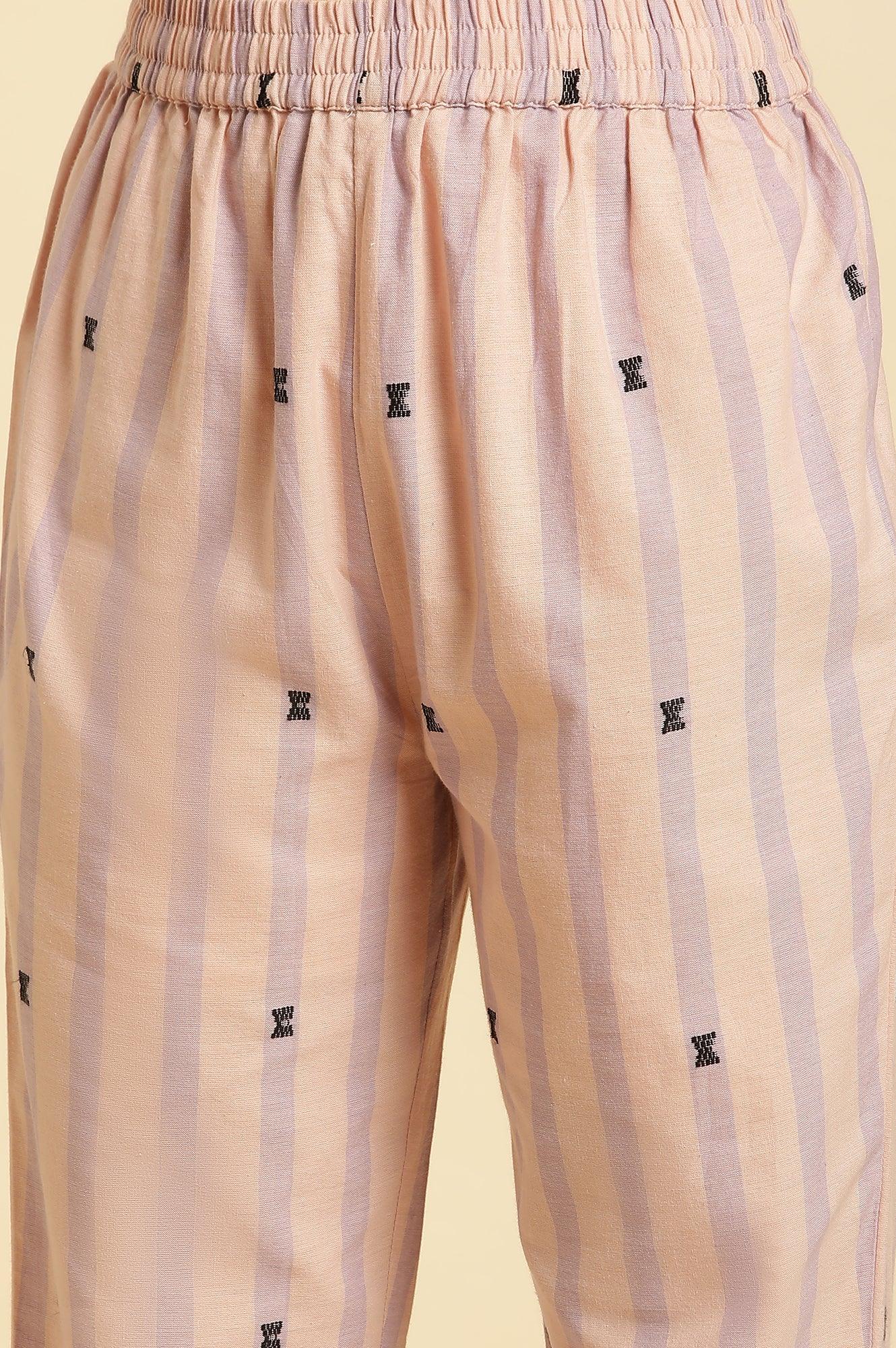 Pink And Purple Stripe Cotton Kurta And Pants Co-Ord Set - wforwoman