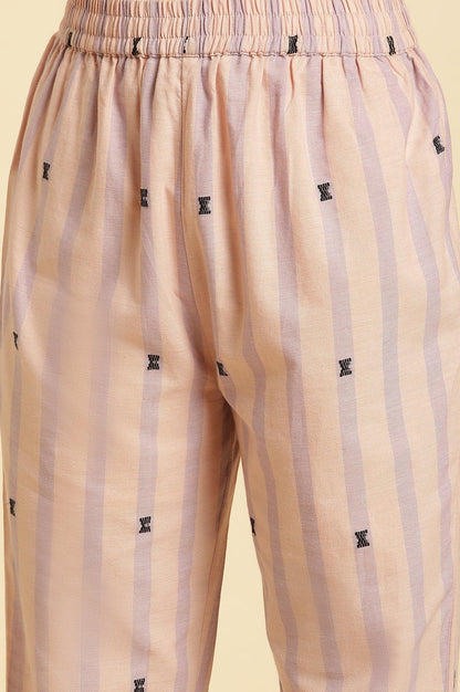 Pink And Purple Stripe Cotton Kurta And Pants Co-Ord Set - wforwoman