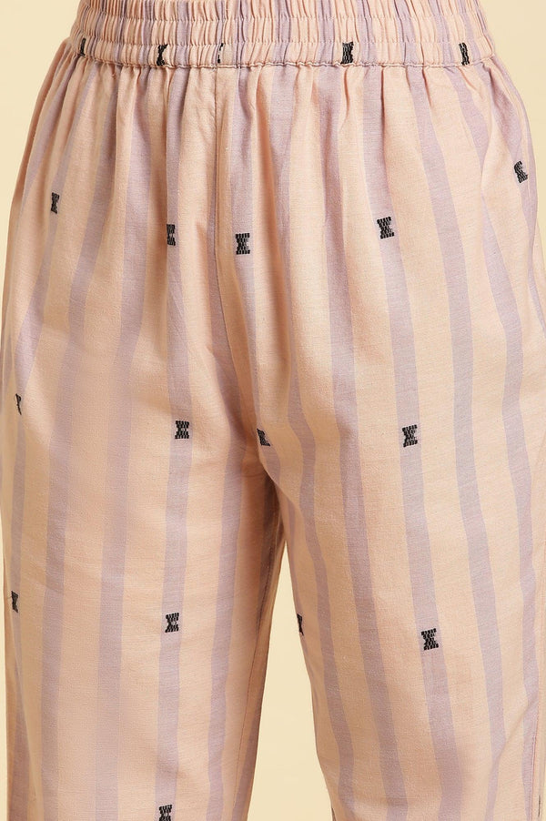 Pink And Purple Stripe Cotton Kurta And Pants Co-Ord Set