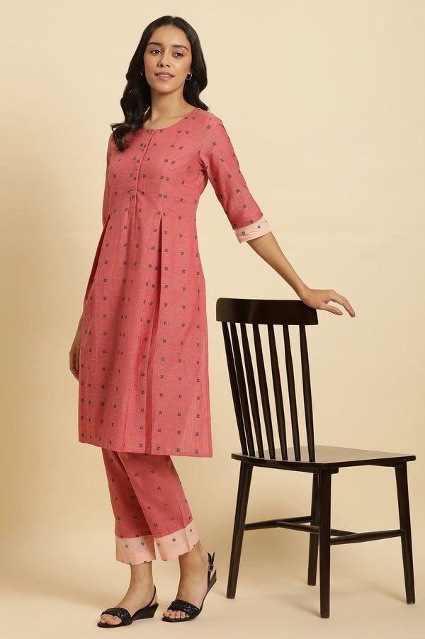 Red Printed Rayon Pleated Kurta And Pants Co-Ord Set