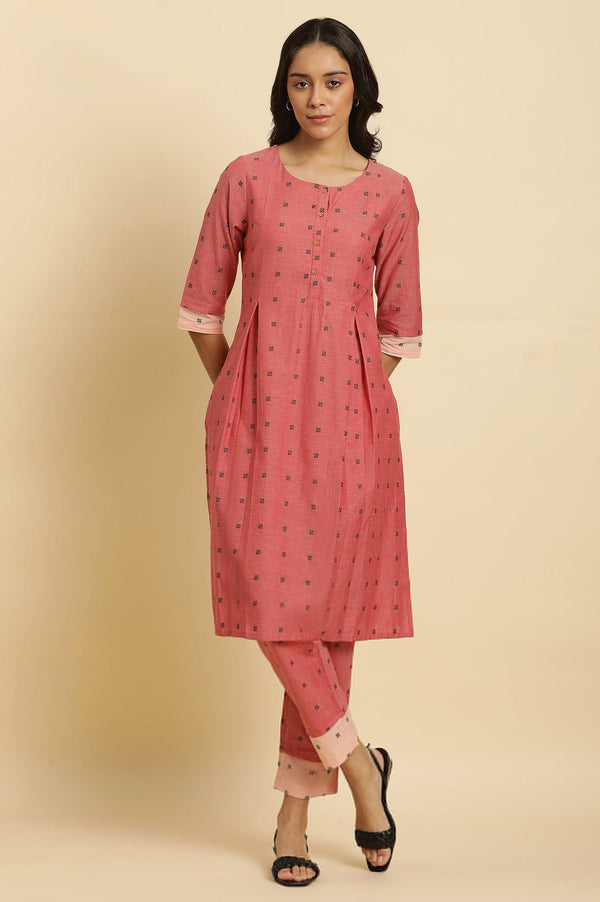 Red Printed Rayon Pleated Kurta And Pants Co-Ord Set